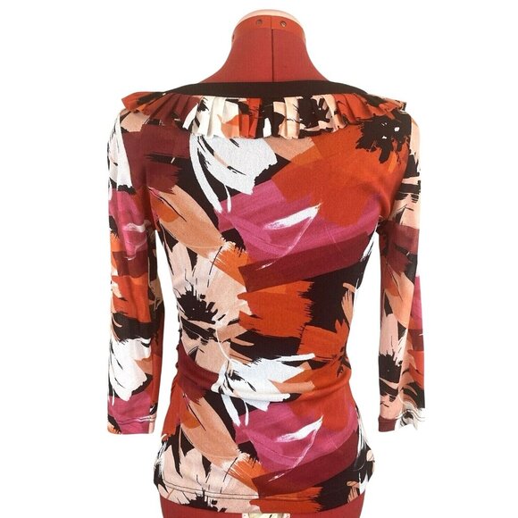 Kay Unger Y2K Medium Cinched Ruched Waist Multicolor Abstract Print Ruffled Top - Picture 13 of 15
